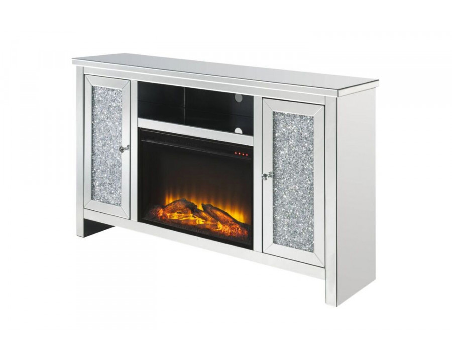 ACME - Noralie TV Stand with Fireplace in Mirrored/Faux Diamonds (91775)