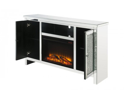 ACME - Noralie TV Stand with Fireplace in Mirrored/Faux Diamonds (91775)