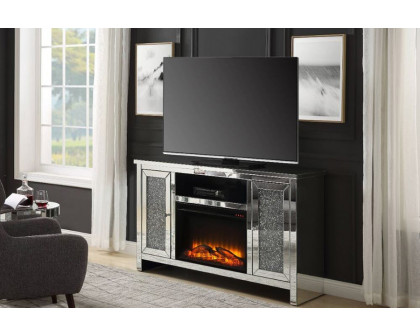 ACME - Noralie TV Stand with Fireplace in Mirrored/Faux Diamonds (91775)