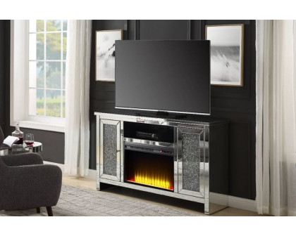 ACME - Noralie TV Stand with Fireplace in Mirrored/Faux Diamonds (91775)