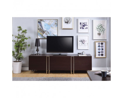 ACME - Cattoes TV Stand in Dark Walnut/Nickel