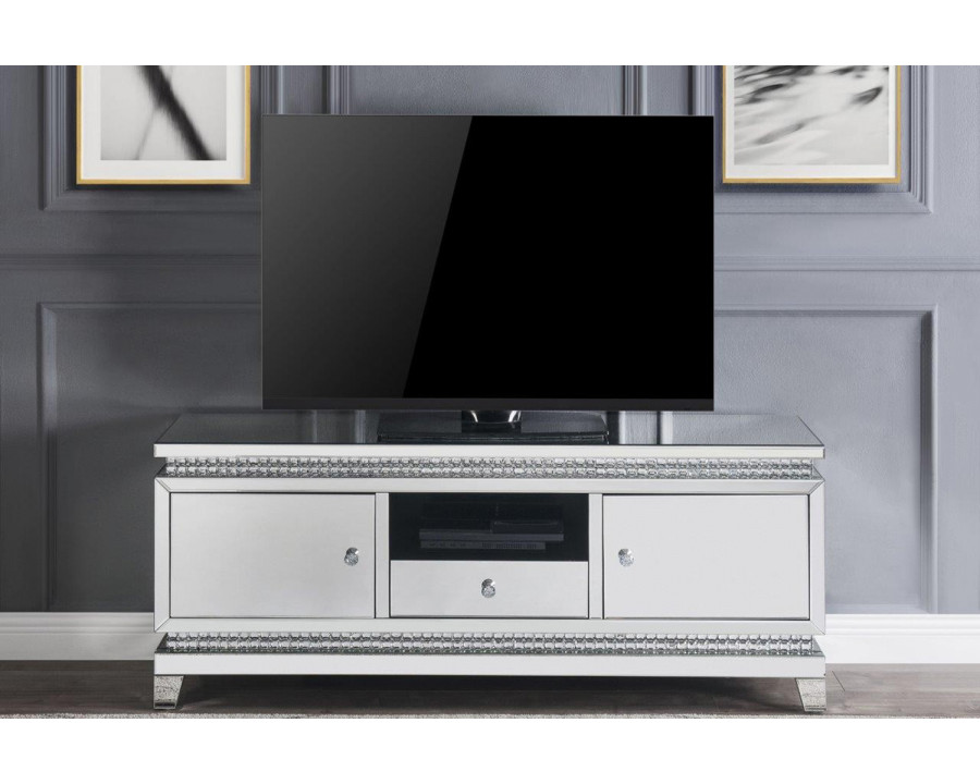 ACME - Lotus TV Stand in Mirrored/Faux Crystals