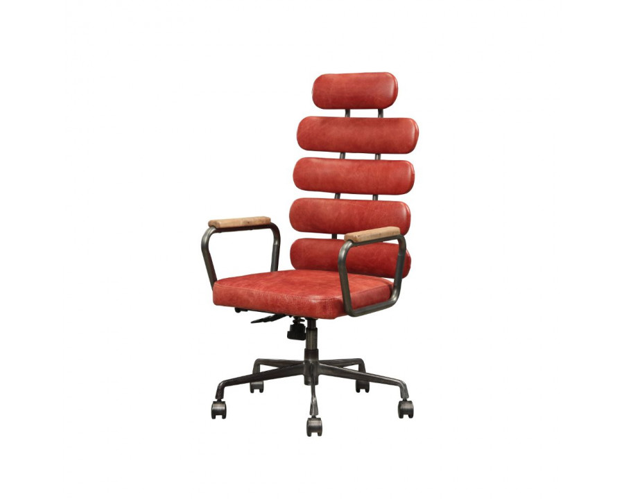 ACME Calan Leather Executive Office Chair - Vintage Red