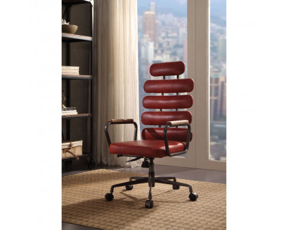 ACME Calan Leather Executive Office Chair - Vintage Red