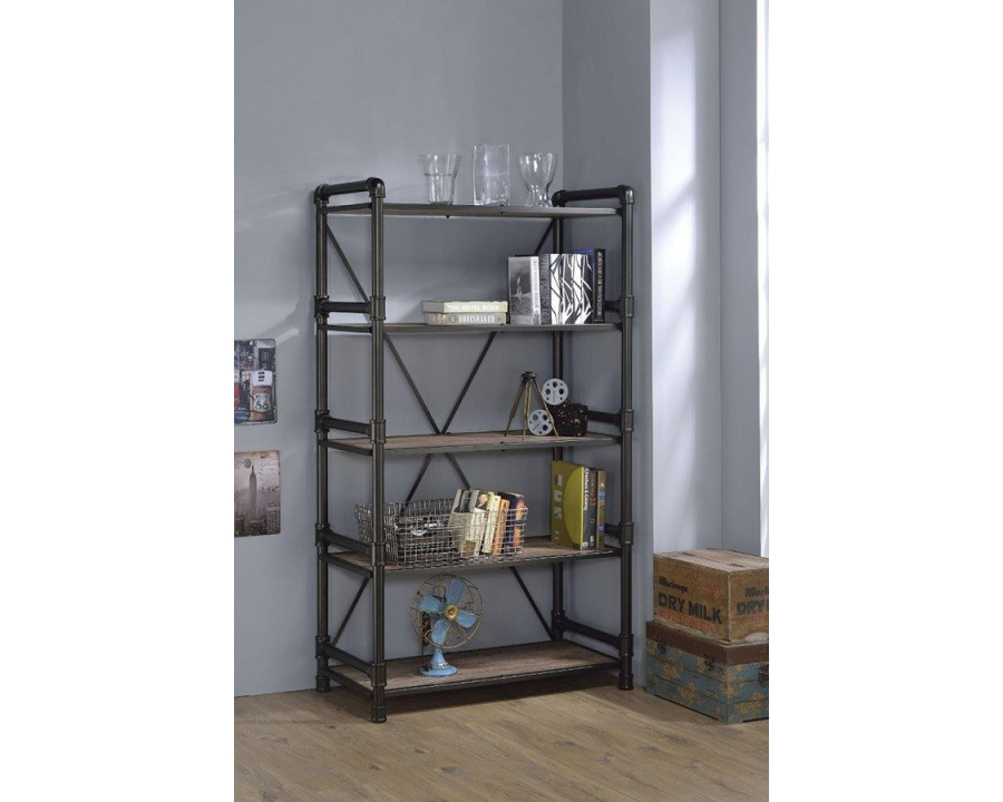 ACME - Caitlin Bookshelf in Rustic Oak/Black