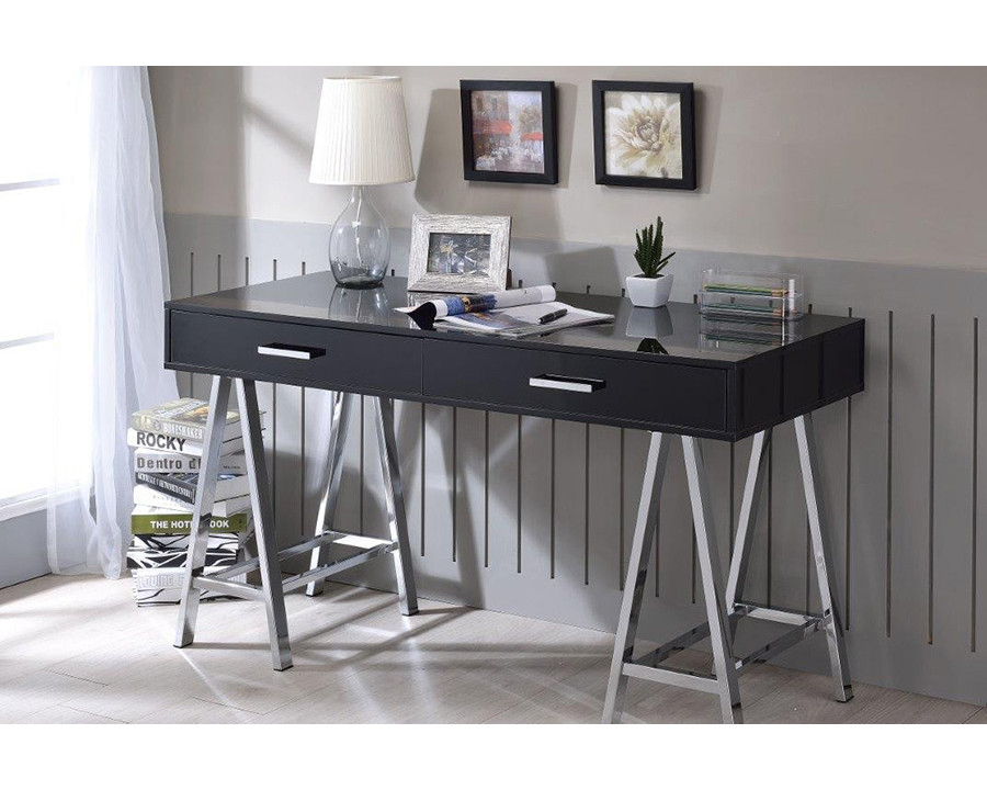 ACME - Coleen Writing Desk in Black High Gloss/Chrome