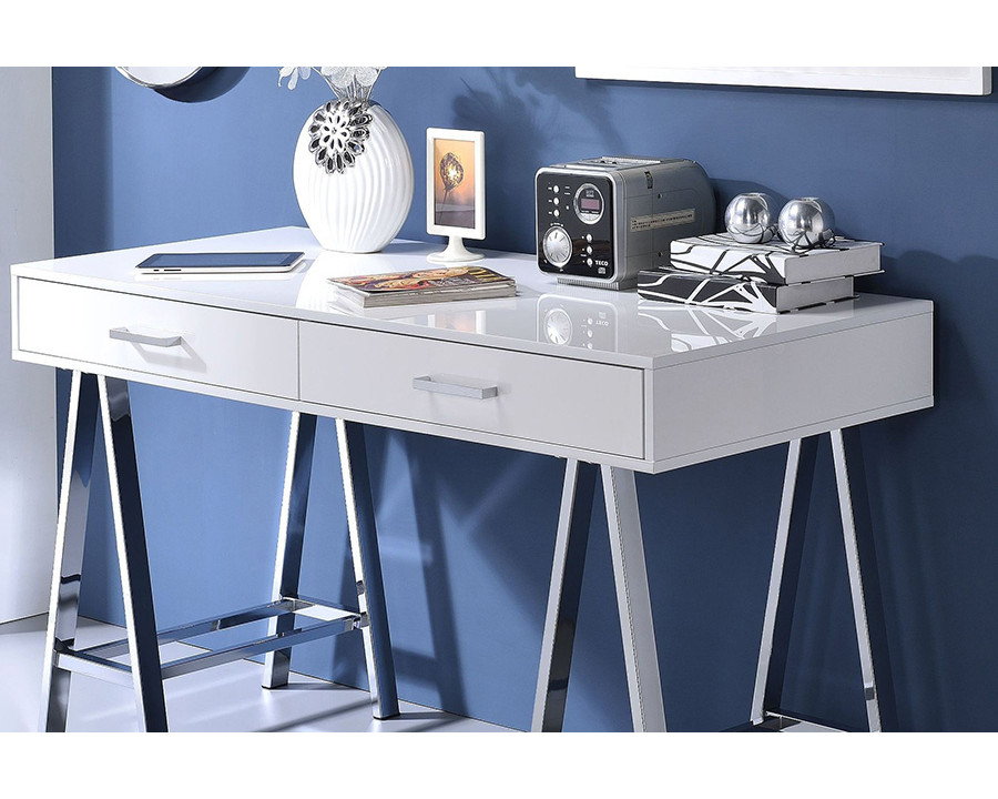 ACME - Coleen Writing Desk (Same Ac00901) in White High Gloss/Chrome