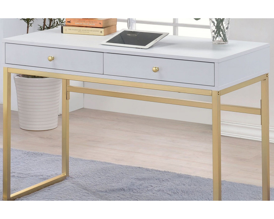 ACME - Coleen Writing Desk (Same Ac00891) in White/Brass