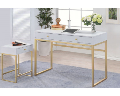 ACME - Coleen Writing Desk (Same Ac00891) in White/Brass