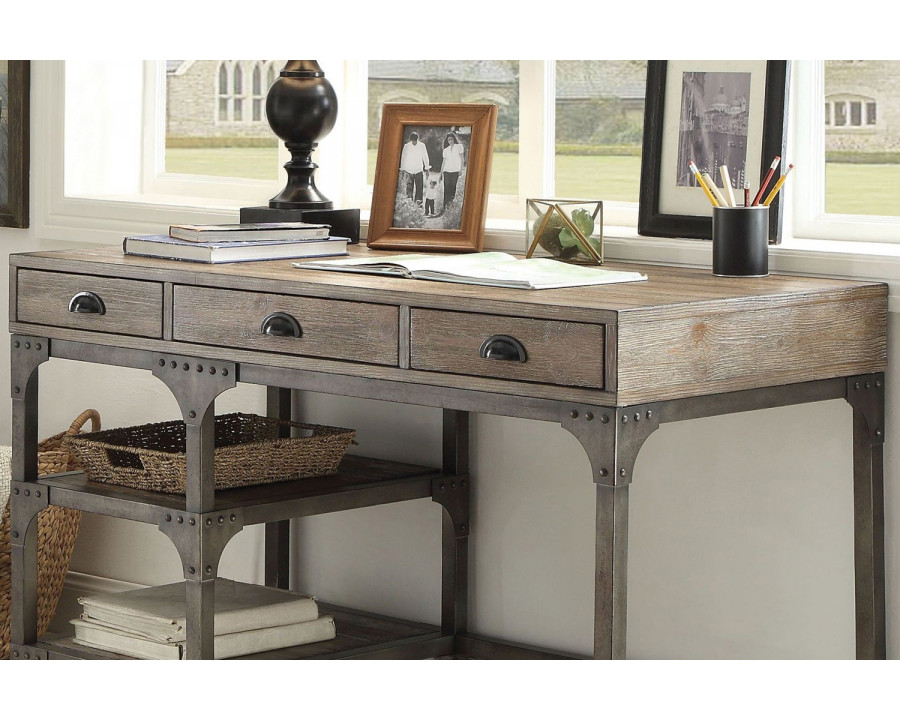 ACME Gorden Writing Desk - Weathered Oak/Antique Silver