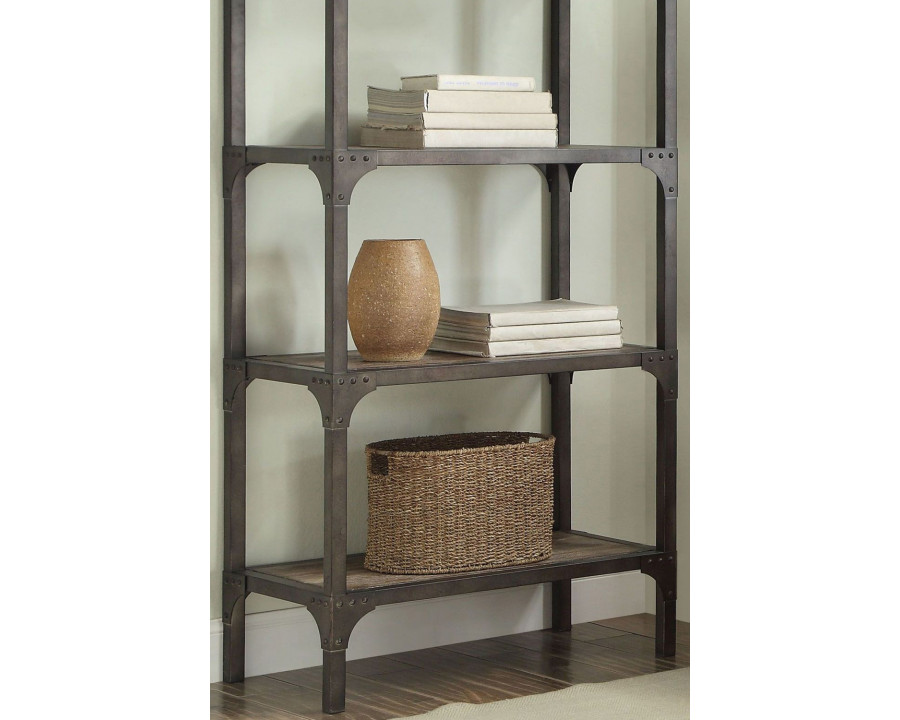 ACME Gorden Bookshelf - Weathered Oak/Antique Silver