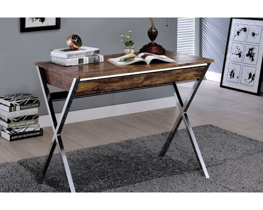 ACME - Callers Writing Desk in Weathered Oak/Chrome