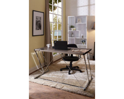 ACME - Finis Writing Desk with USB in Weathered Oak/Chrome