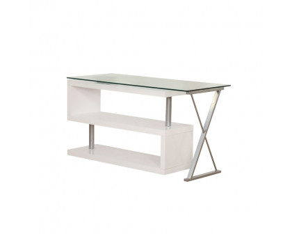 ACME Buck Writing Desk with Swivel - Clear Glass Top/White High Gloss