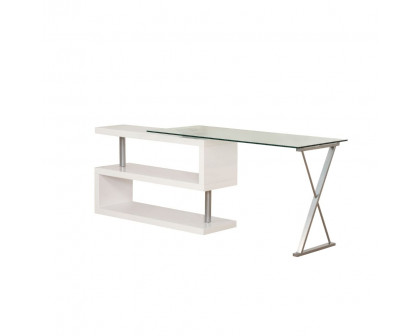 ACME Buck Writing Desk with Swivel - Clear Glass Top/White High Gloss