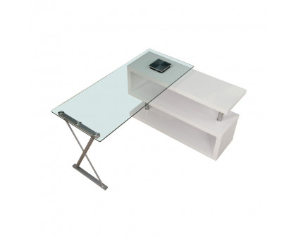 ACME Buck Writing Desk with Swivel - Clear Glass Top/White High Gloss