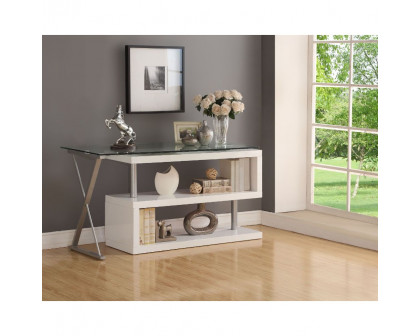 ACME Buck Writing Desk with Swivel - Clear Glass Top/White High Gloss