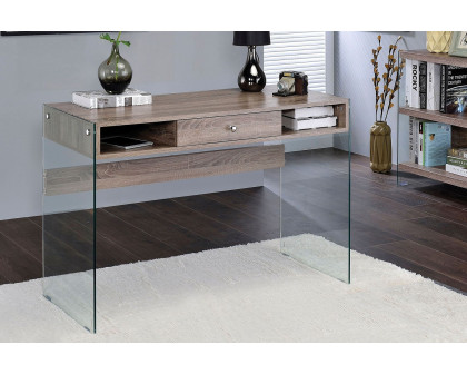 ACME - Armon Writing Desk in Clear Glass Top/Gray Oak