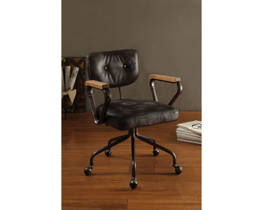 ACME Hallie Leather Executive Office Chair - Vintage Black