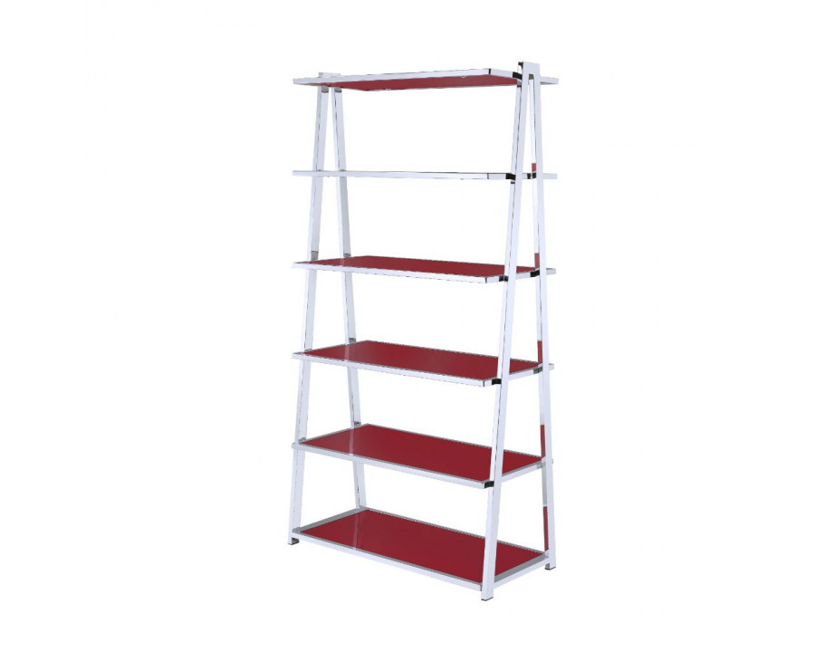 ACME Coleen Bookshelf - Red High Gloss/Chrome