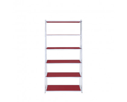 ACME Coleen Bookshelf - Red High Gloss/Chrome