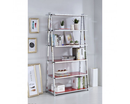 ACME Coleen Bookshelf - Red High Gloss/Chrome