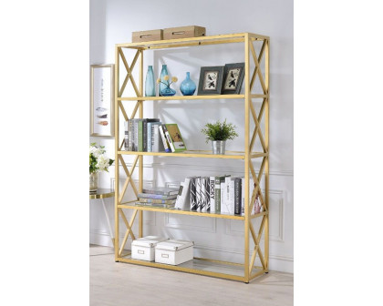 ACME Milavera Bookcase - Clear Glass/Gold