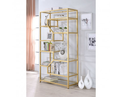 ACME - Lecanga Bookshelf in Clear Glass/Gold