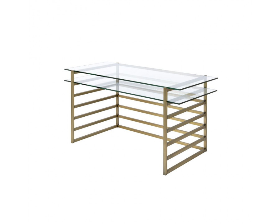 ACME - Shona Writing Desk in Clear Glass Top/Antique Gold