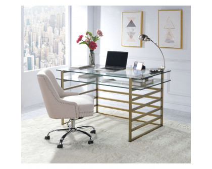 ACME - Shona Writing Desk in Clear Glass Top/Antique Gold