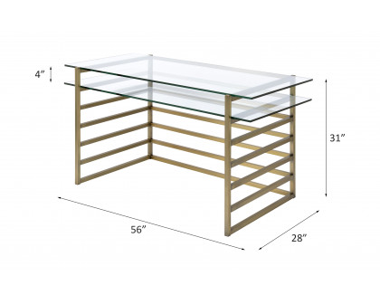 ACME - Shona Writing Desk in Clear Glass Top/Antique Gold