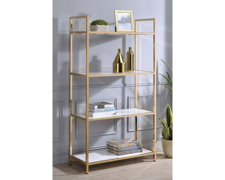 ACME Ottey Bookshelf - White High Gloss/Gold