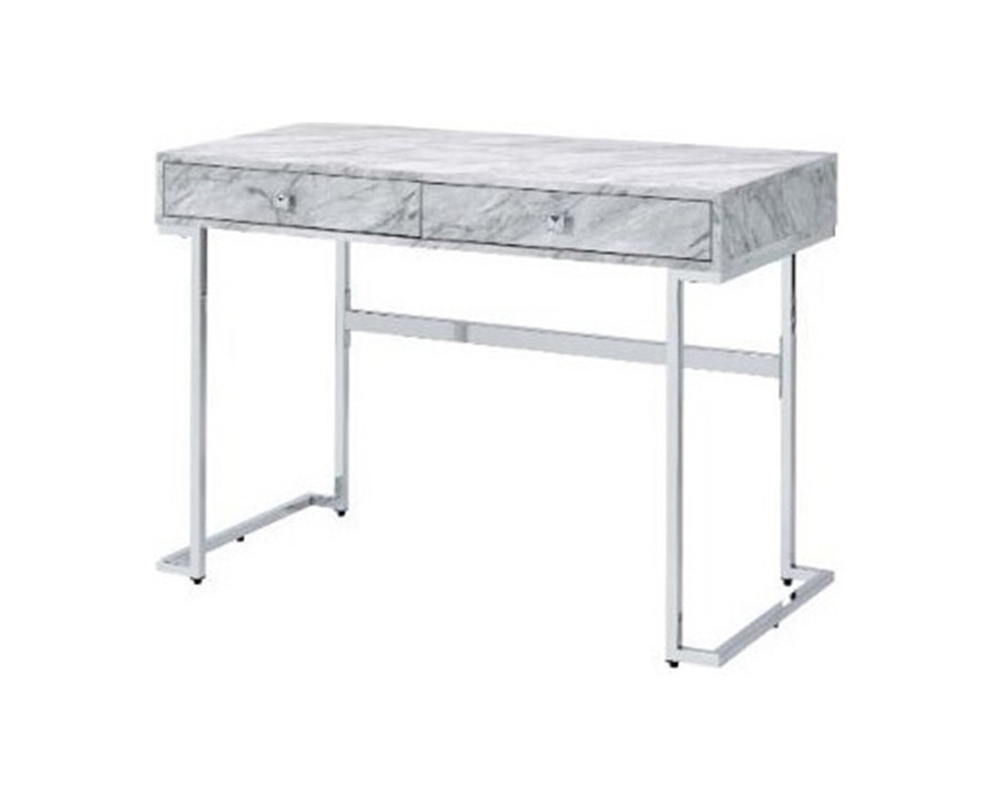 ACME - Tigress Writing Desk in White Faux Marble Top/Chrome