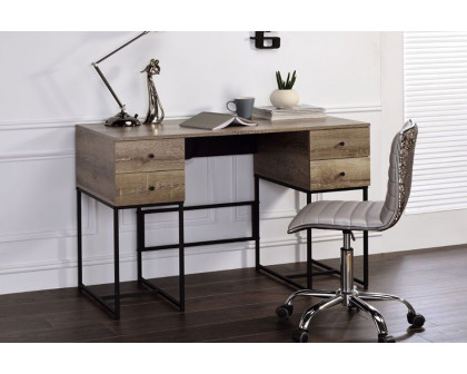 ACME - Desirre Writing Desk with USB in Rustic Oak/Black