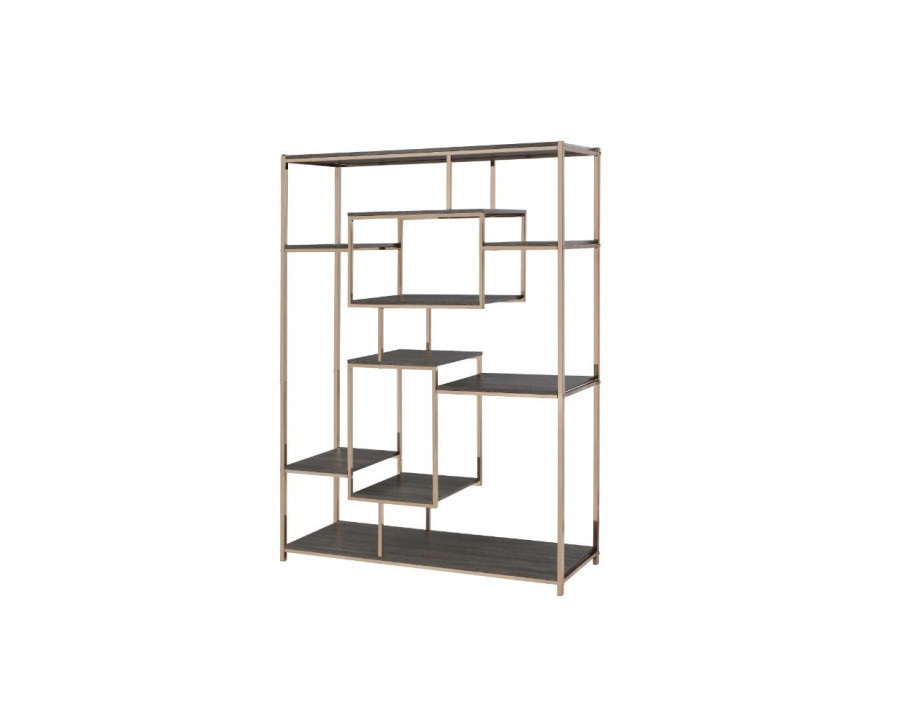 ACME - Scaola Bookshelf in Rustic Gray Oak/Champagne