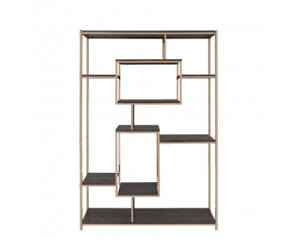 ACME - Scaola Bookshelf in Rustic Gray Oak/Champagne