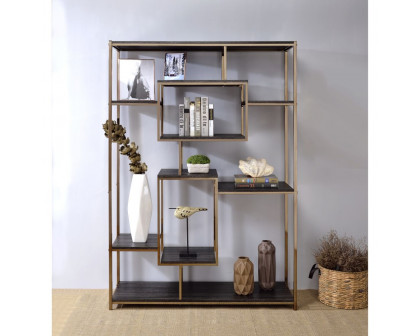 ACME - Scaola Bookshelf in Rustic Gray Oak/Champagne