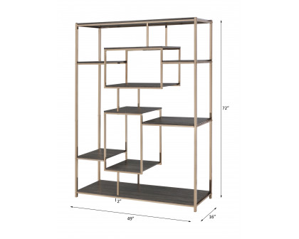 ACME - Scaola Bookshelf in Rustic Gray Oak/Champagne