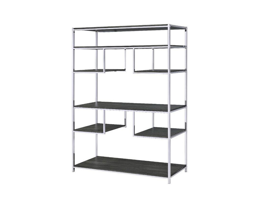 ACME - Vonara Bookshelf in Rustic Gray Oak/Chrome