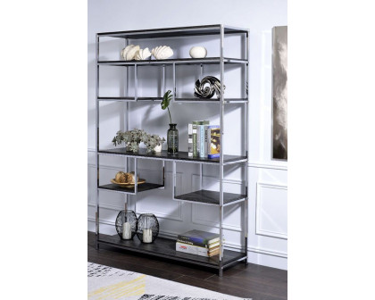 ACME - Vonara Bookshelf in Rustic Gray Oak/Chrome