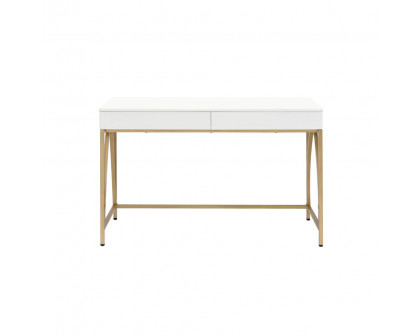 ACME - Lightmane Writing Desk (Same Ac00900) in White High Gloss/Gold