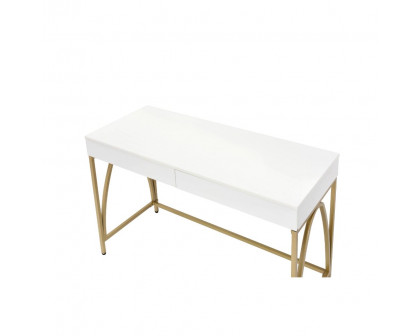 ACME - Lightmane Writing Desk (Same Ac00900) in White High Gloss/Gold