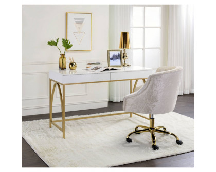 ACME - Lightmane Writing Desk (Same Ac00900) in White High Gloss/Gold