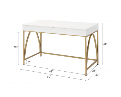 ACME - Lightmane Writing Desk (Same Ac00900) in White High Gloss/Gold