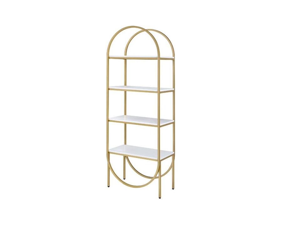 ACME - Lightmane Bookshelf in White High Gloss/Gold