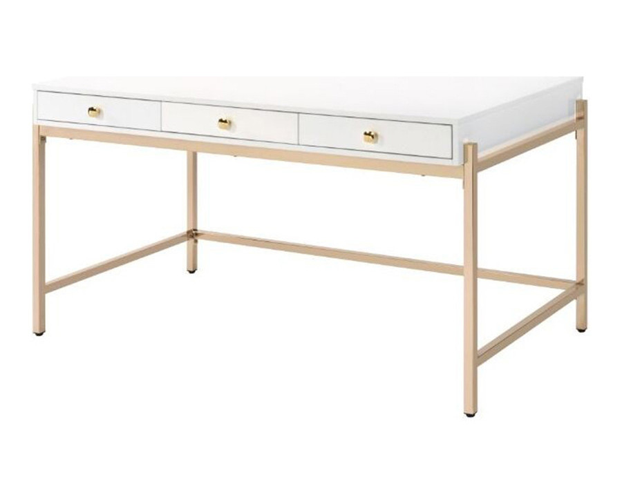 ACME - Ottey Executive Writing Desk in White High Gloss/Gold