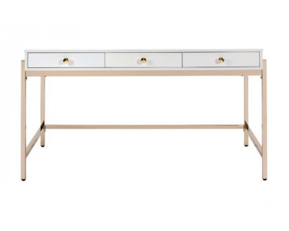 ACME - Ottey Executive Writing Desk in White High Gloss/Gold