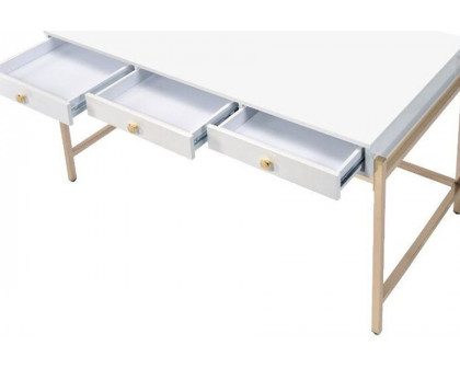 ACME - Ottey Executive Writing Desk in White High Gloss/Gold