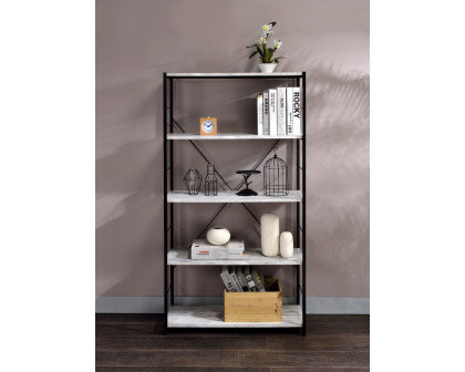 ACME Tesadea Bookshelf - Antique White and Black Finish, 5-Tier