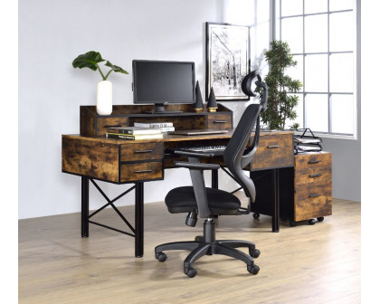 ACME Safea Computer Desk - Weathered Oak and Black Finish